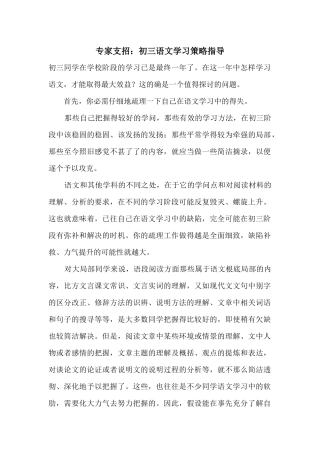 专家支招：初三语文学习策略指导