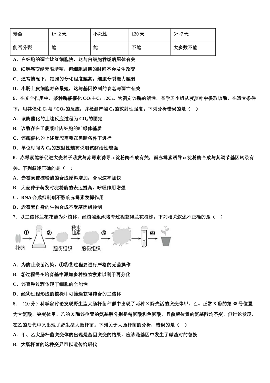 东北三省2025年辽宁省实验中学高考考前模拟生物试题含解析_第2页