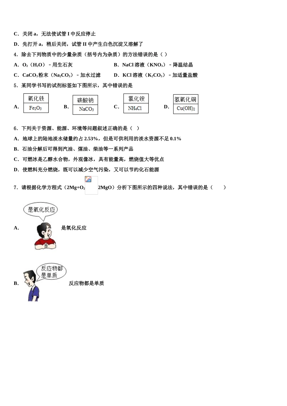 东营市重点中学中考化学全真模拟试题含解析_第2页