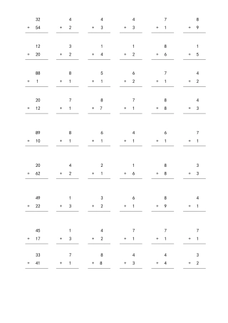 两位数加法竖式计算练习题