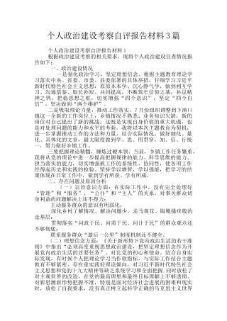 个人政治建设考察自评报告材料3篇