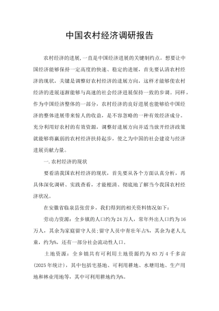 中国农村经济调研报告