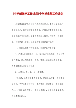 中学党支部工作计划