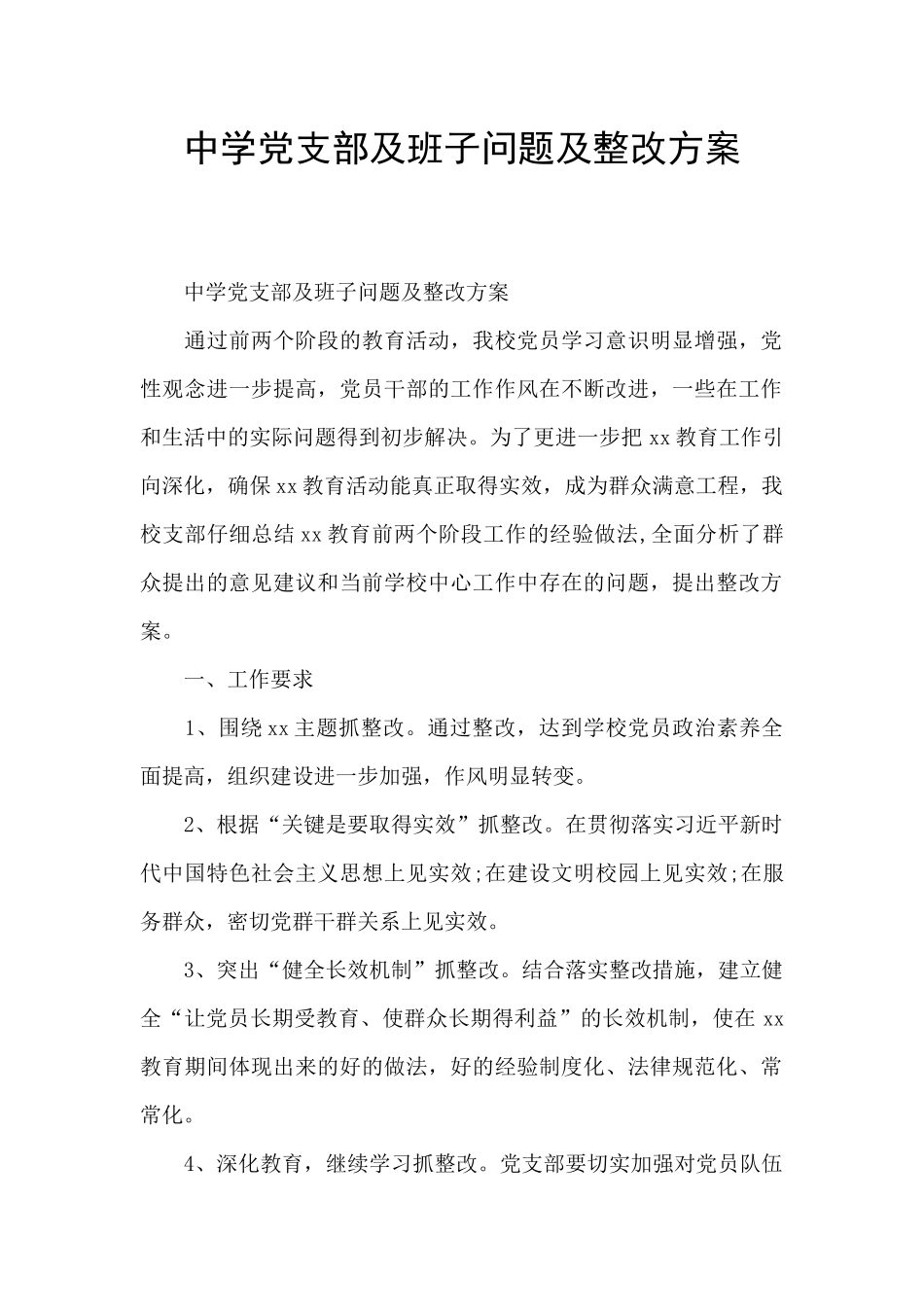 中学党支部及班子问题及整改方案_第1页