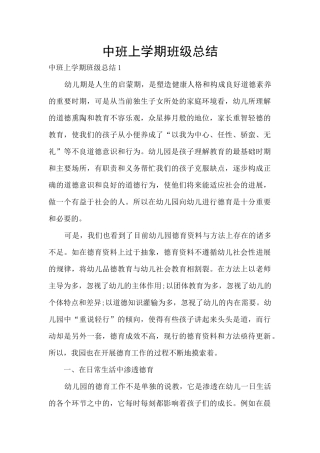 中班上学期班级总结