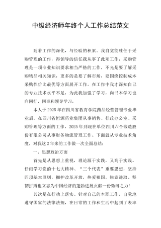 中级经济师年终个人工作总结范文