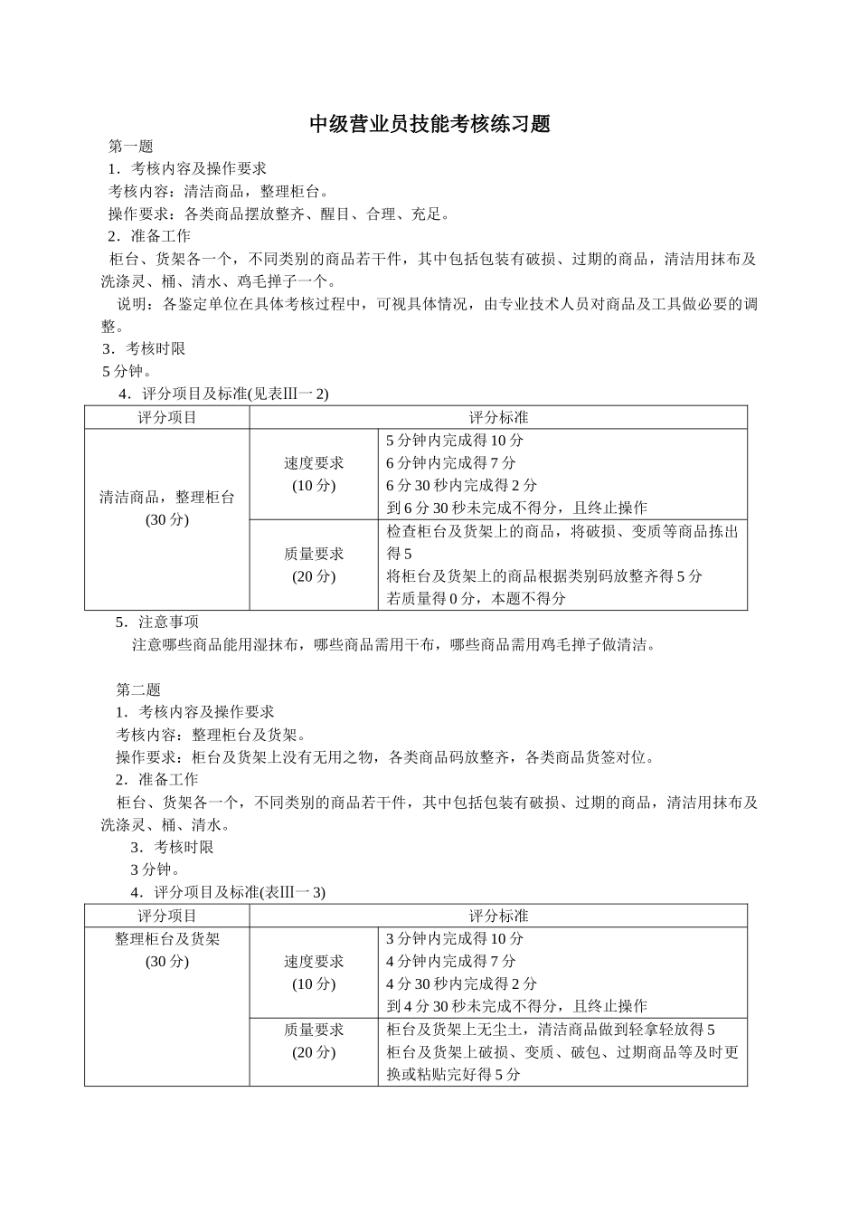 中级营业员技能考核练习题_第1页