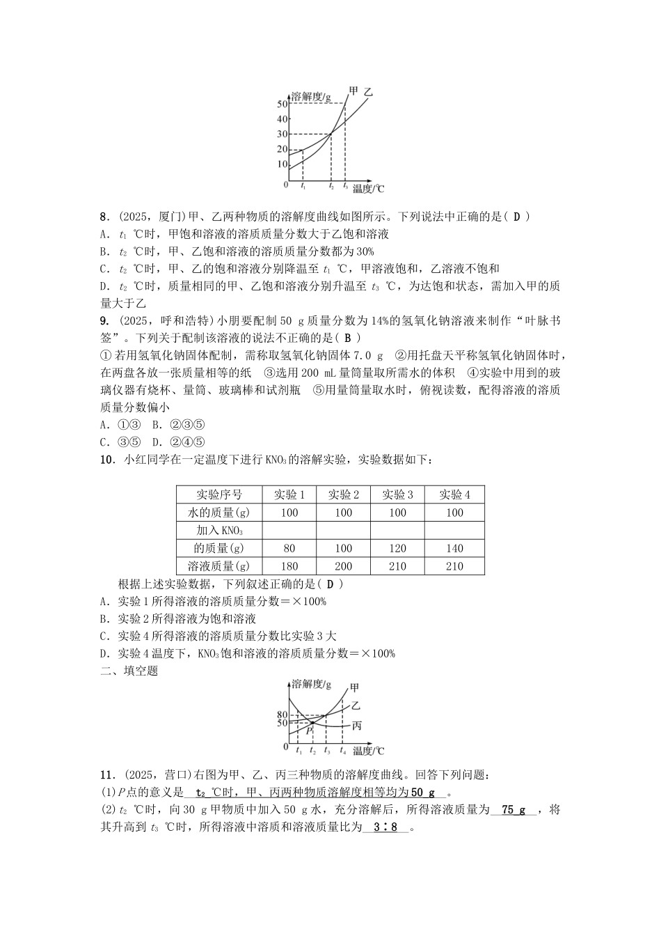 中考化学-第1篇--溶液的浓度试题1_第2页