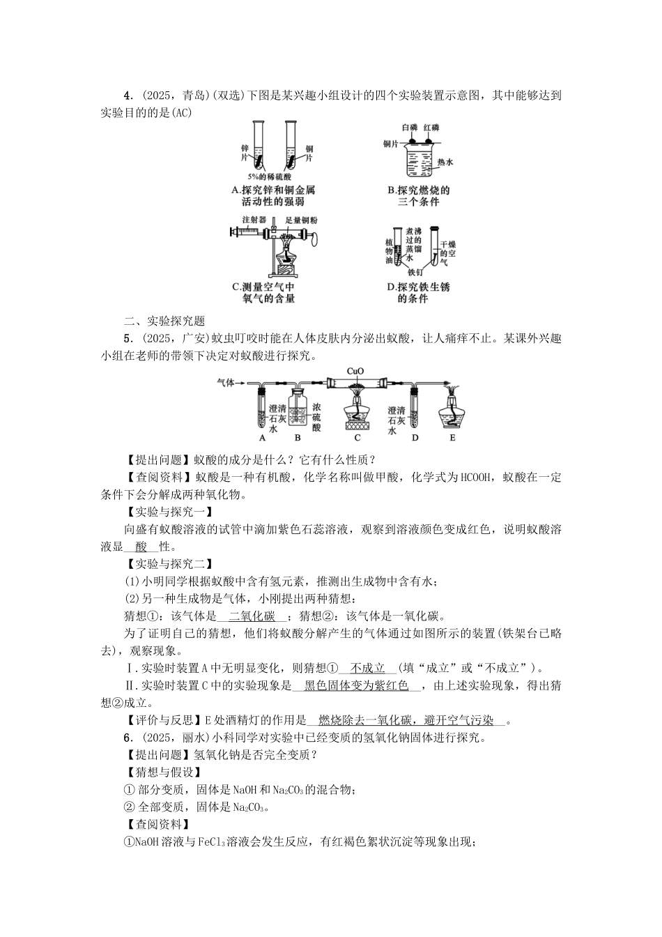 中考化学-第2篇-专题聚焦-专题五-科学探究试题_第2页