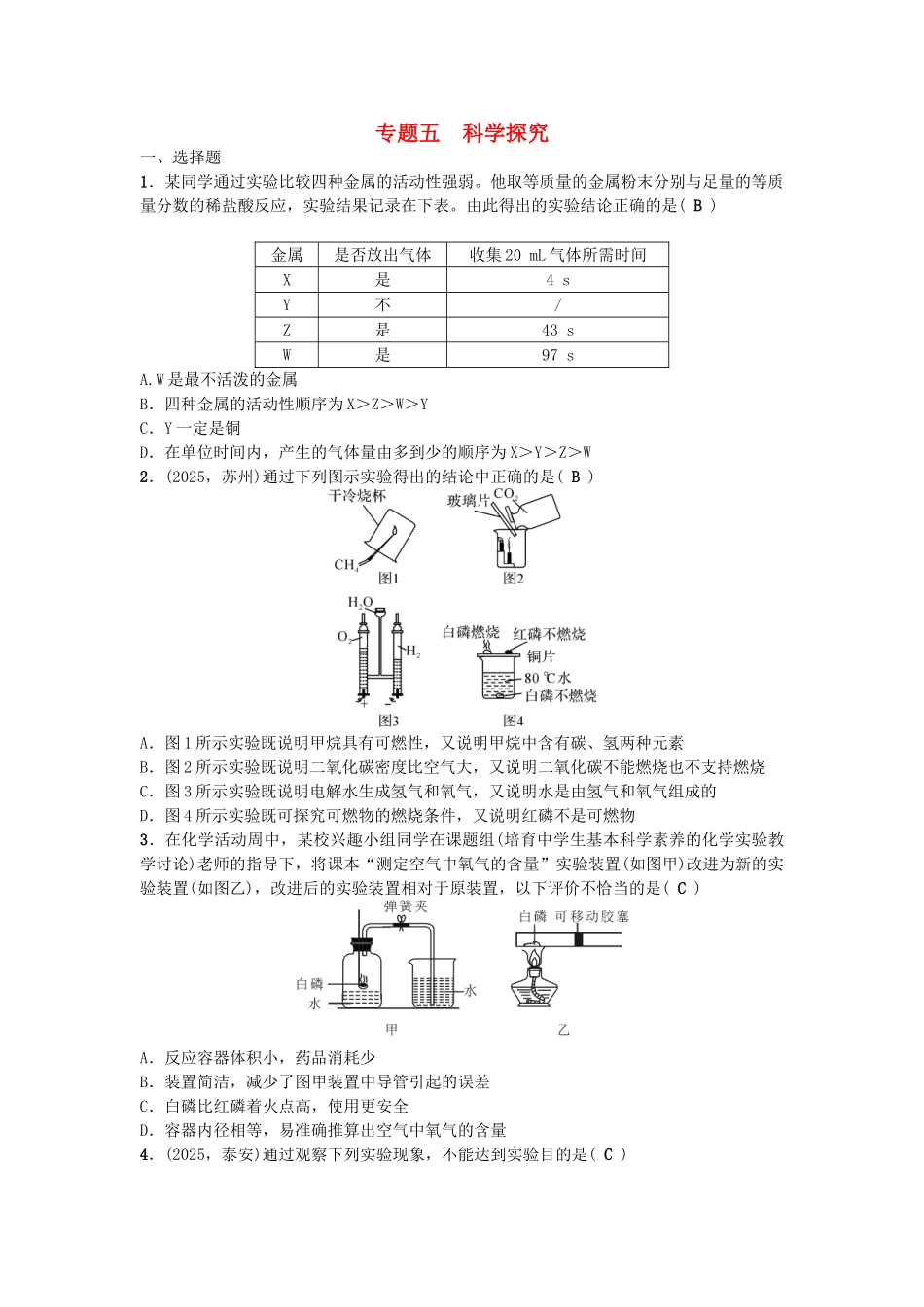 中考化学-第2篇-专题五-科学探究试题1_第1页