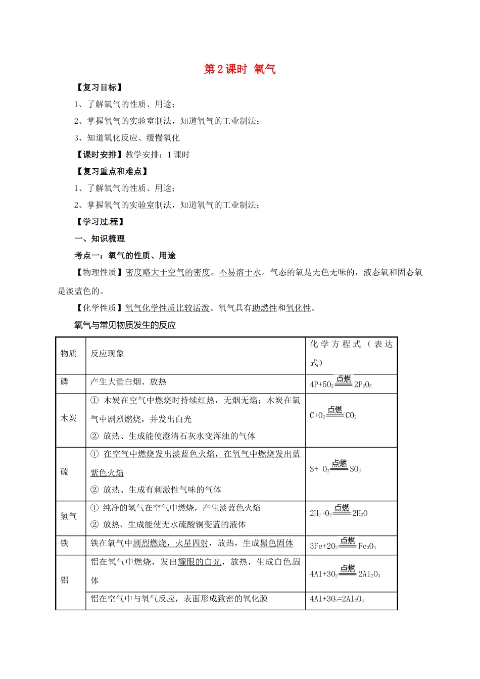 中考化学一轮复习-时-氧气学案_第1页
