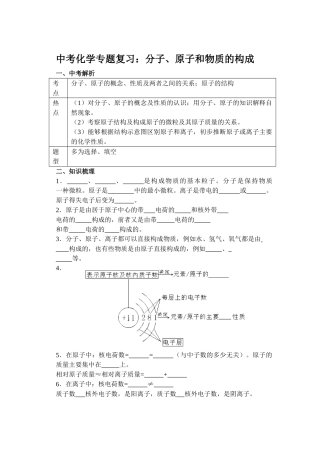 中考化学专题复习分子原子和物质的构成