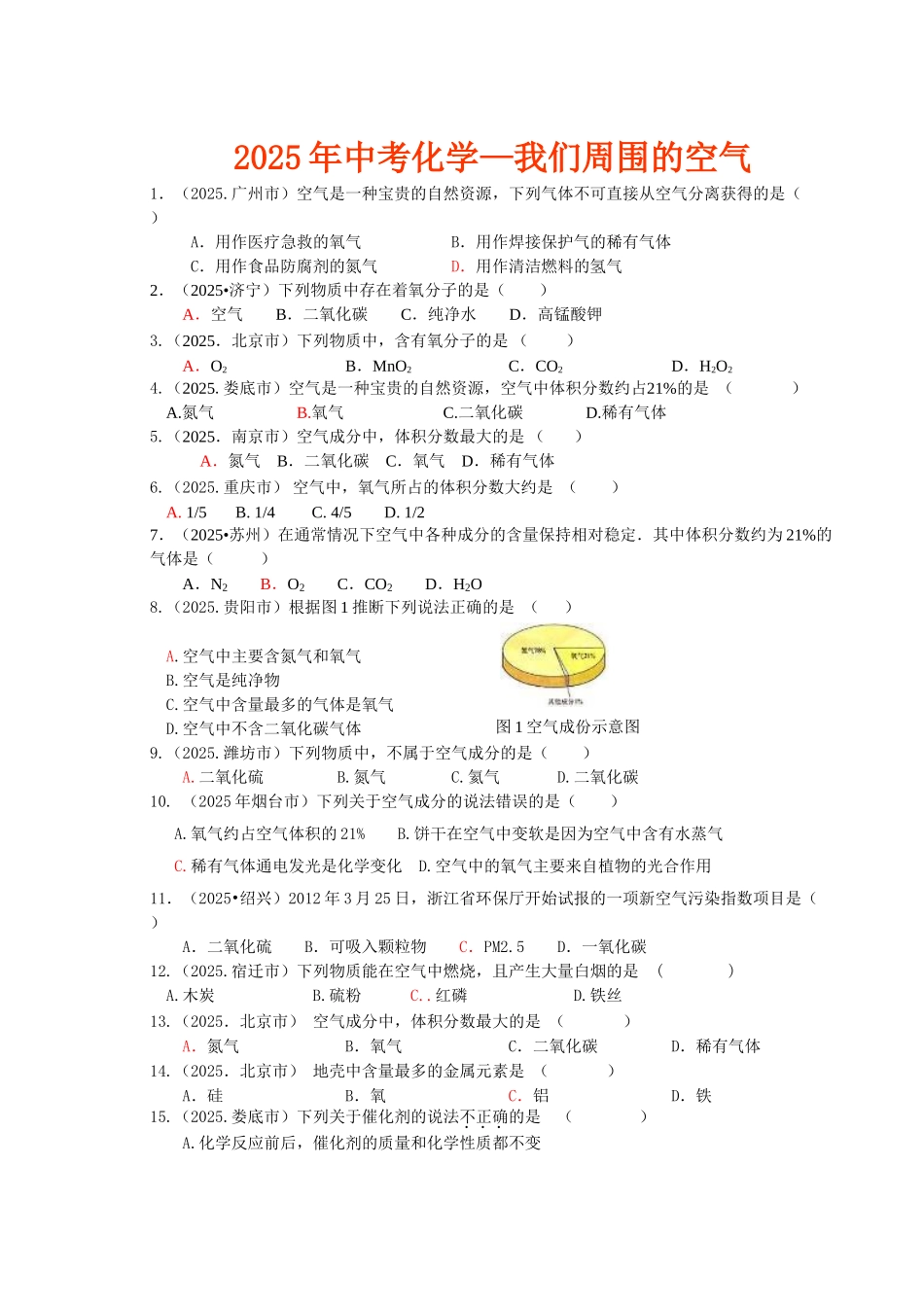 中考化学分类试题我们周围的空气_第1页
