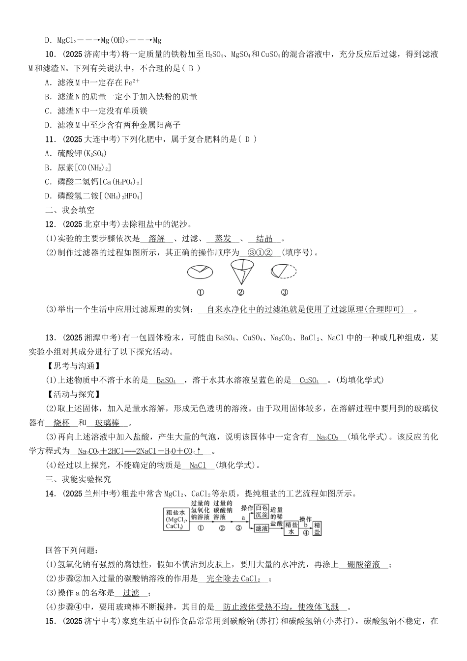 中考化学命题研究-第一编-教材知识梳理篇--盐-化肥精练试题_第2页