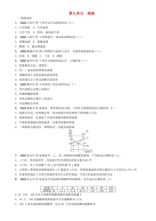 中考化学命题研究-第一编-教材知识梳理篇--溶液精练试题