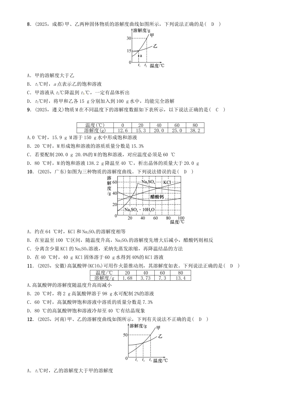 中考化学命题研究-第一编-教材知识梳理篇--溶解现象精练试题_第2页