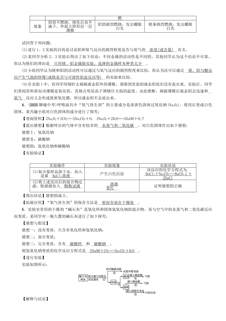 中考化学命题研究-第二编-重点题型突破篇-专题三-实验探究题精练试题_第2页
