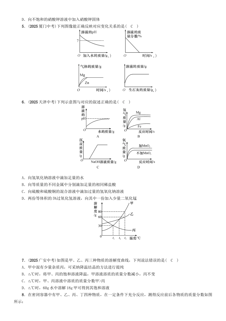 中考化学命题研究-第二编-重点题型突破篇-专题三-坐标曲线题精练试题_第2页