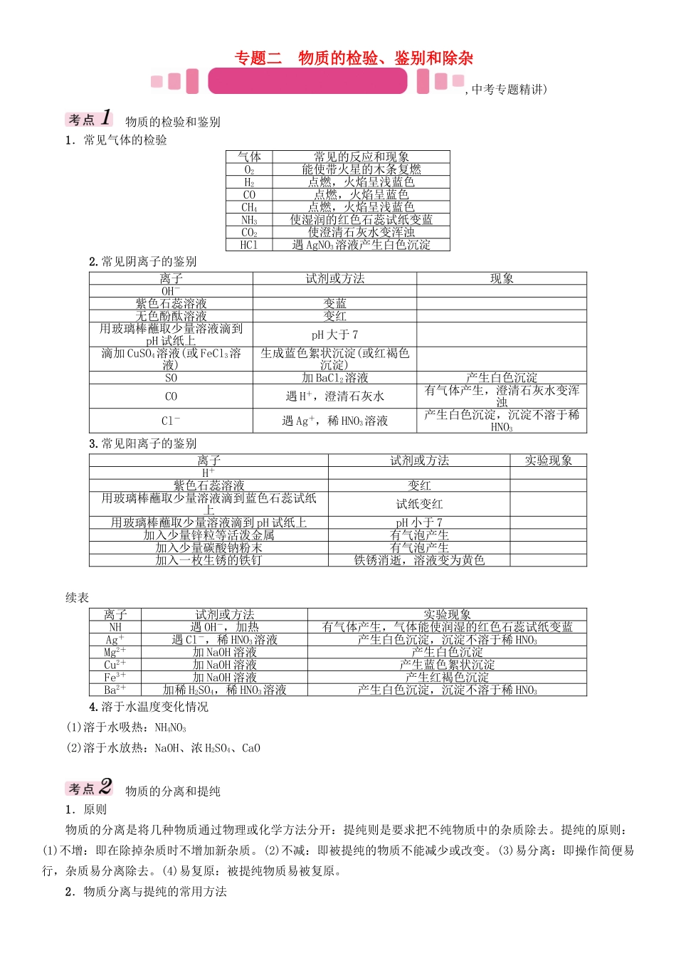 中考化学命题研究-第二编-重点题型突破篇-专题二-物质的检验鉴别和除杂精讲试题_第1页