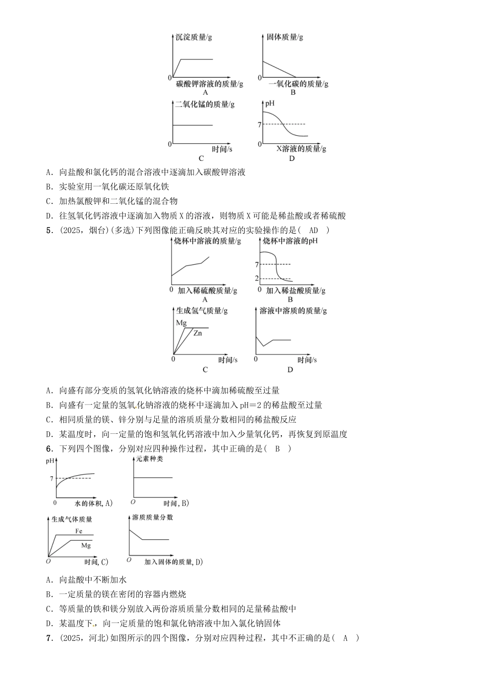 中考化学命题研究-第二编-重点题型突破篇-专题二-坐标曲线图表题精练试题_第2页