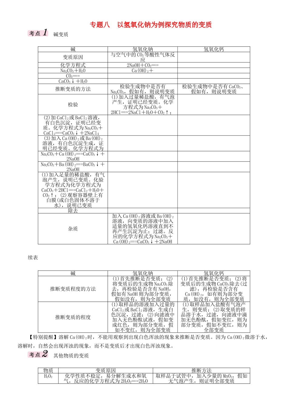 中考化学命题研究-第二编-重点题型突破篇-专题八-以氢氧化钠为例探究物质的变质试题_第1页
