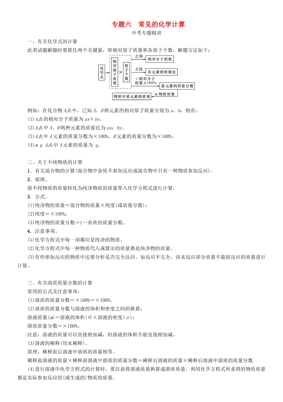 中考化学命题研究-第二编-重点题型突破篇-专题六-常见的化学计算精讲试题_第1页