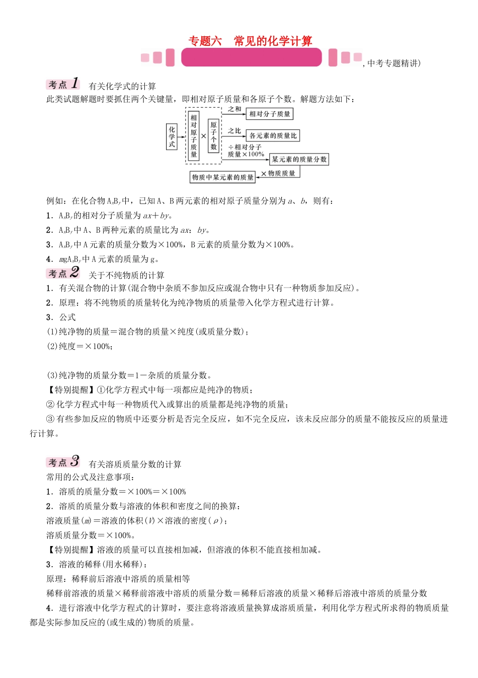 中考化学命题研究-第二编-重点题型突破篇-专题六-常见的化学计算精讲试题1_第1页