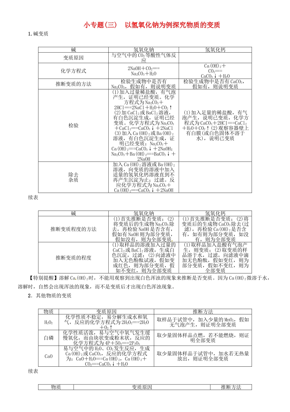 中考化学总复习-小专题三以氢氧化钠为例探究物质的变质试题1_第1页