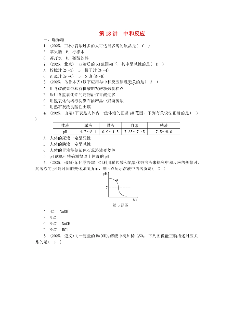 中考化学总复习-第1篇-考点聚焦--中和反应试题_第1页