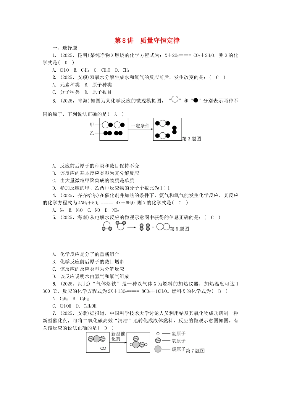 中考化学总复习-第1篇-考点聚焦--质量守恒定律试题_第1页