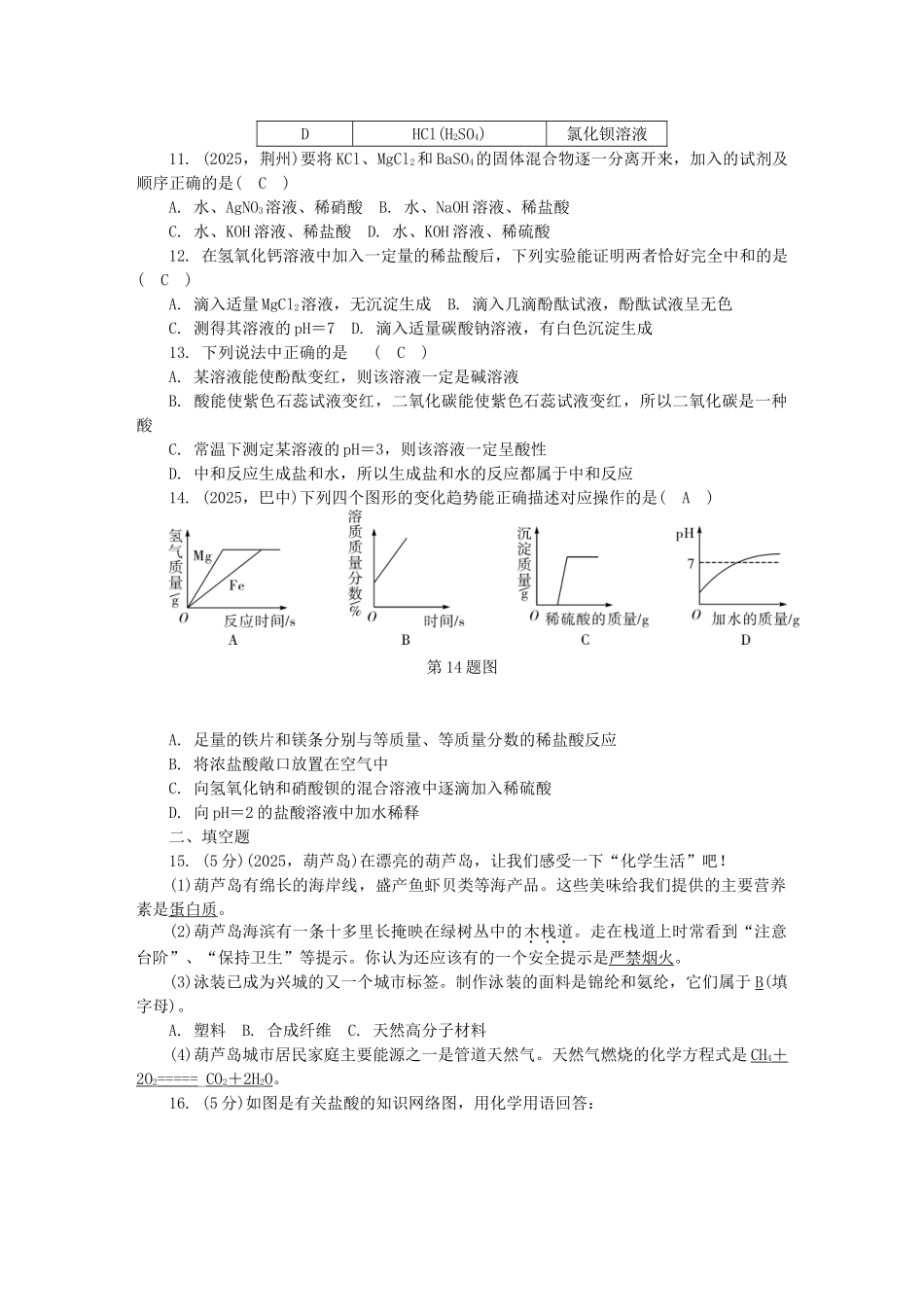 中考化学总复习-第3篇-阶段性测试-第1012单元测试卷_第2页