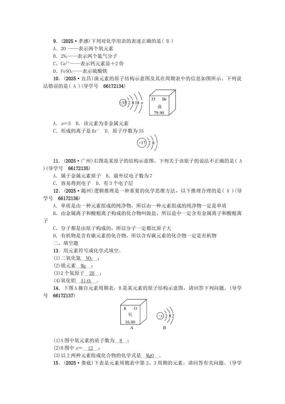 中考化学总复习-第一篇--元素试题1_第2页