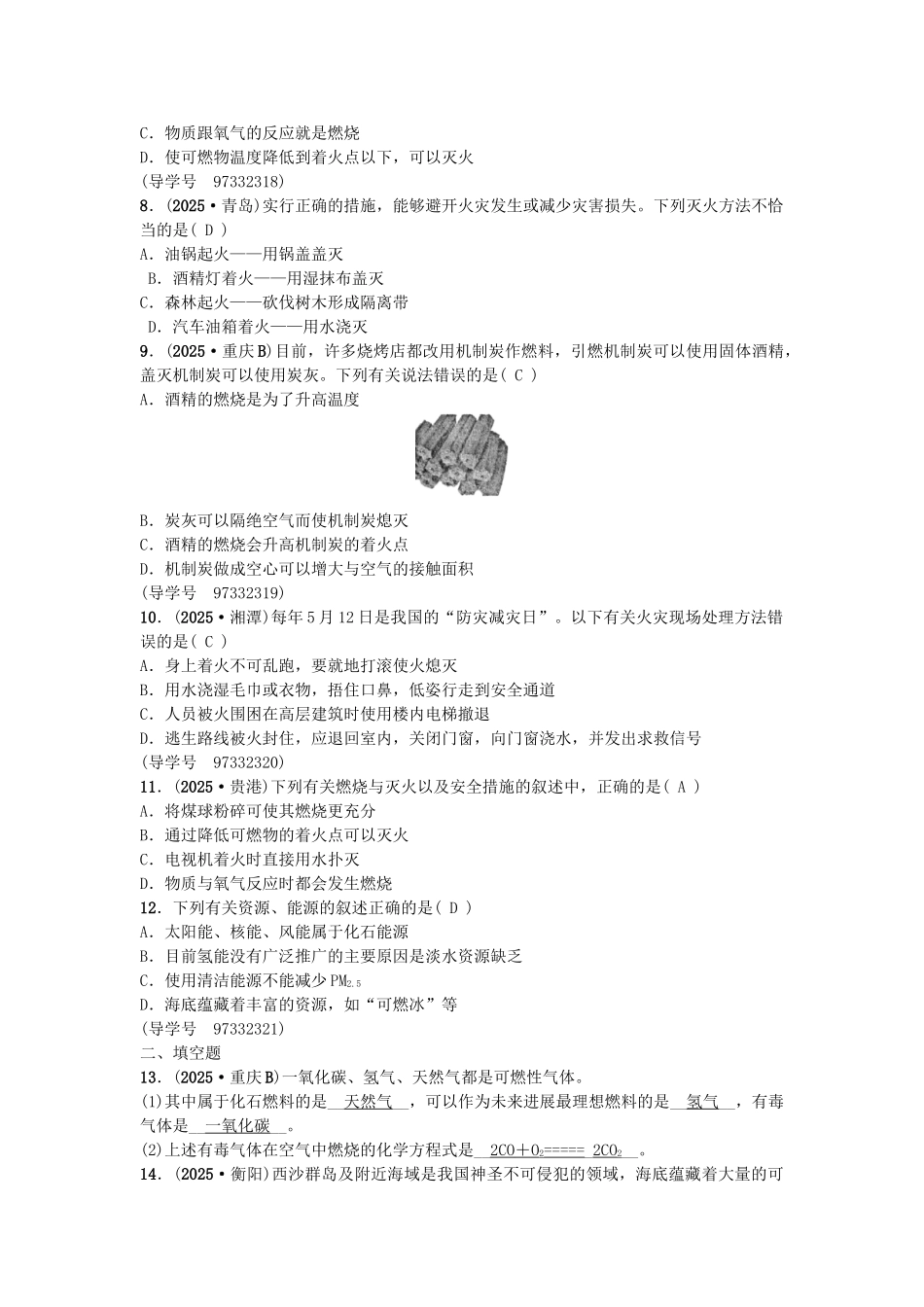 中考化学总复习-第一篇-考点聚焦--燃烧与灭火能源试题_第2页