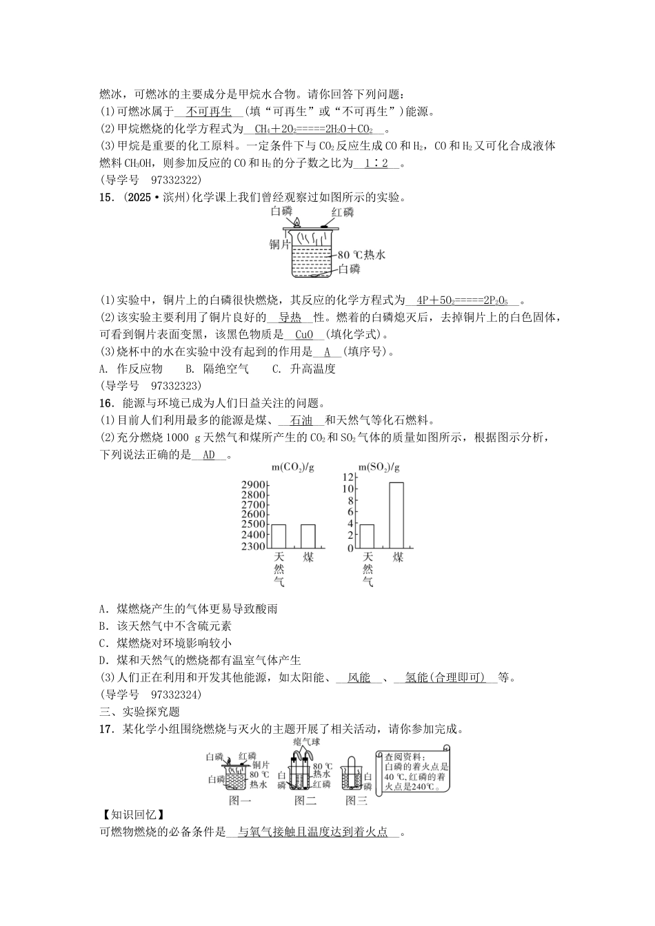 中考化学总复习-第一篇-考点聚焦--燃烧与灭火能源试题_第3页