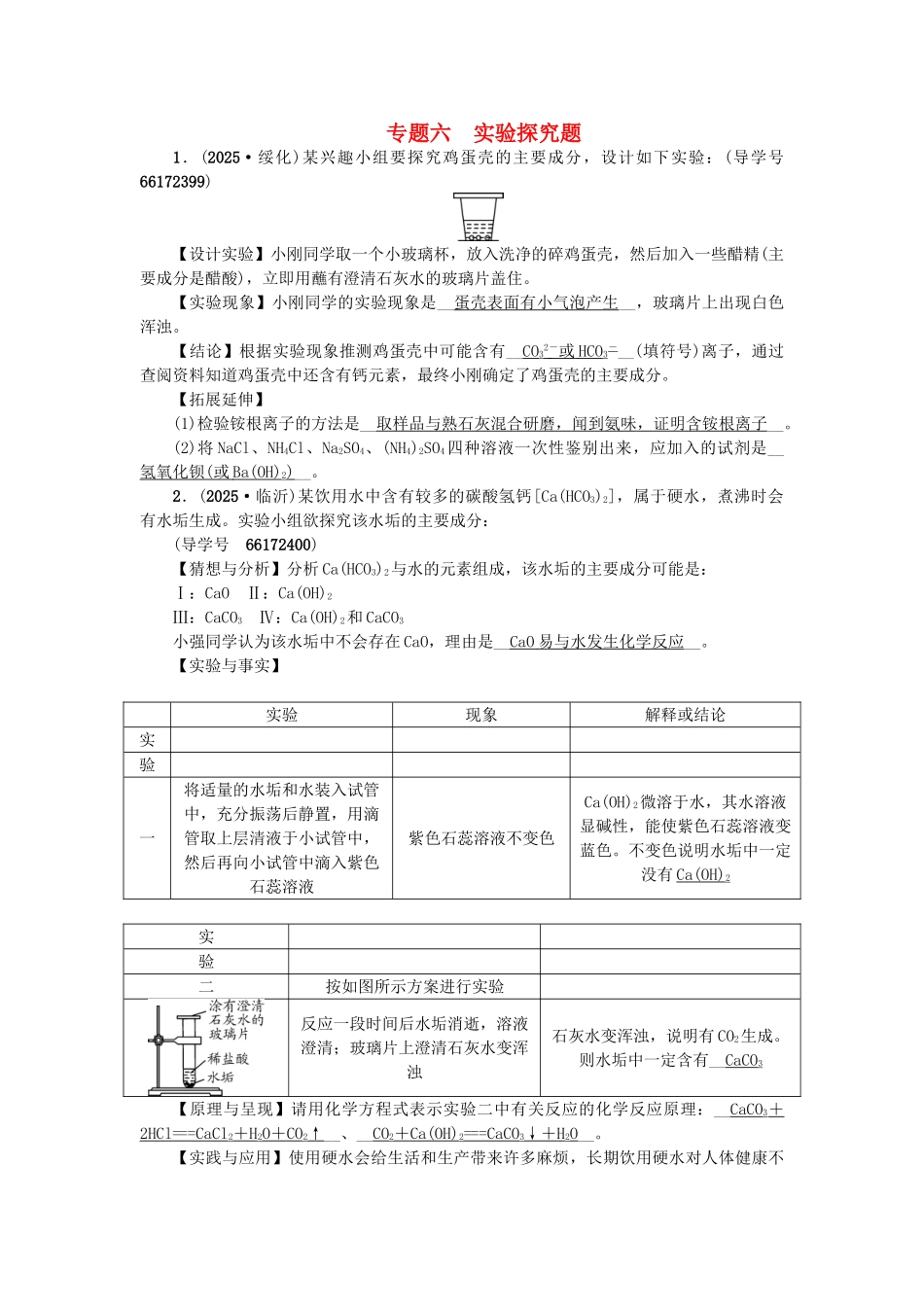 中考化学总复习-第二篇-专题六-实验探究题试题1_第1页