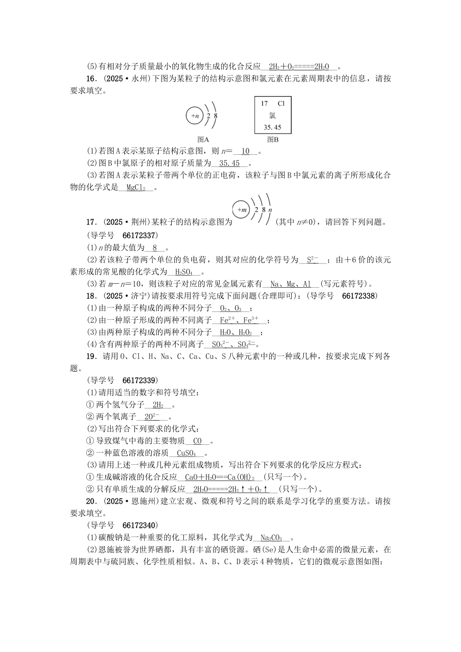中考化学总复习-第二篇-专题一-化学用语试题1_第3页