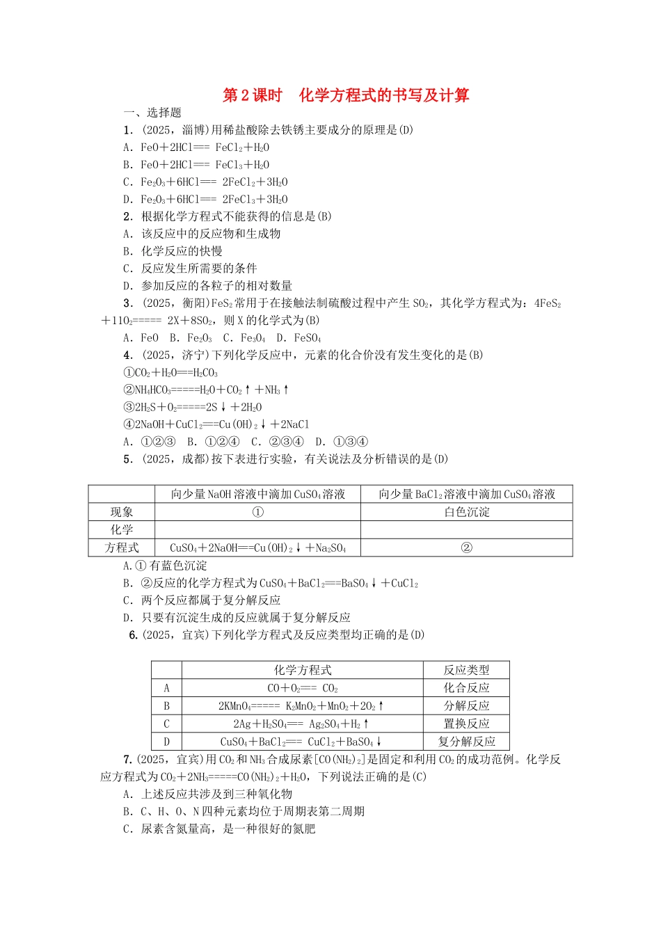 中考化学总复习-考点聚焦--化学方程式试题2_第1页