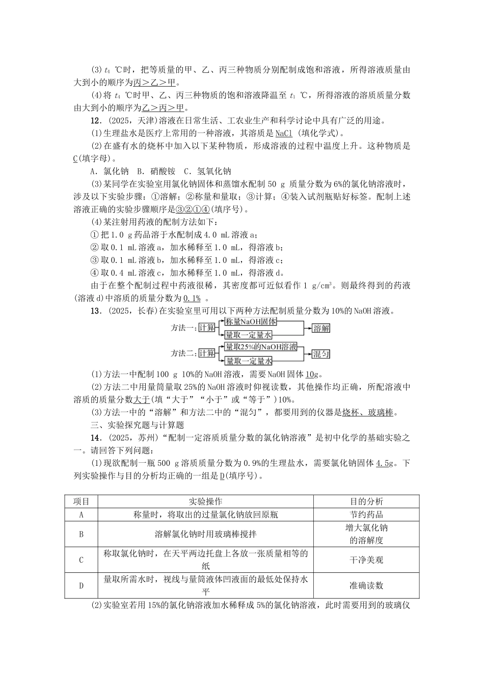 中考化学总复习-考点聚焦--溶液试题2_第3页