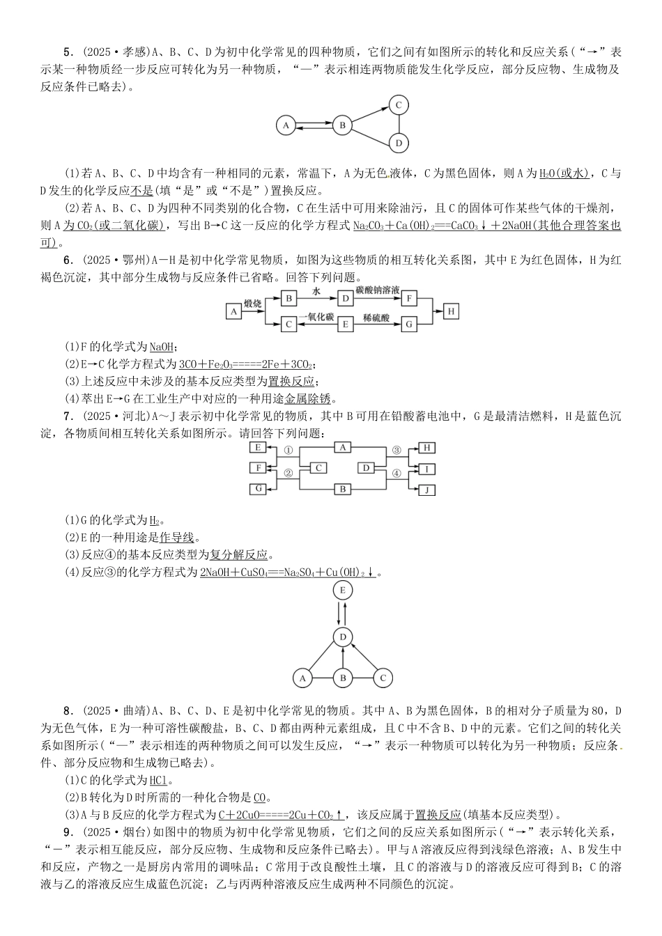 中考化学总复习-题型复习二物质的转化与推断题试题1_第2页