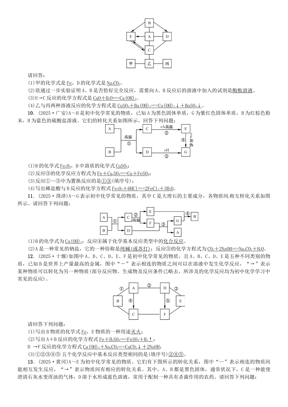 中考化学总复习-题型复习二物质的转化与推断题试题1_第3页