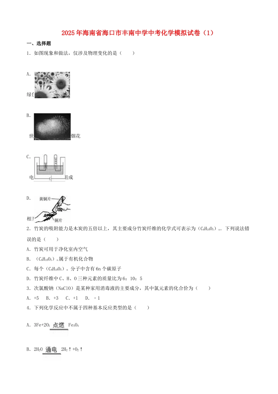 中考化学模拟试卷13_第1页
