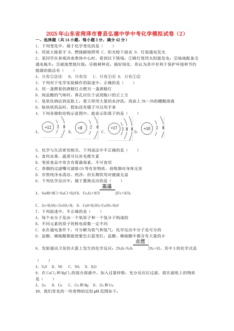 中考化学模拟试卷5_第1页