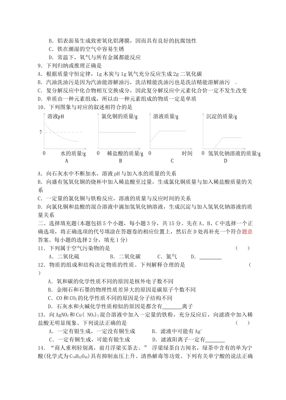 中考化学模拟试题五含解析_第2页