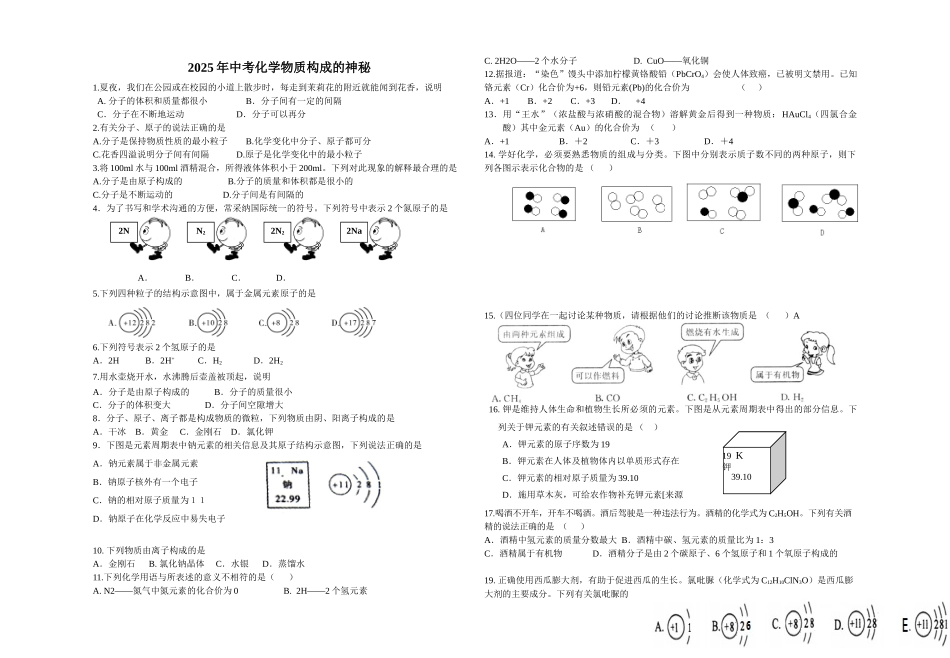 中考化学物质构成的奥秘_第1页