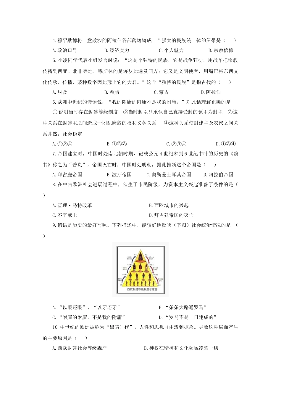 中考历史复习-考点22亚洲和欧洲的封建社会11_第2页
