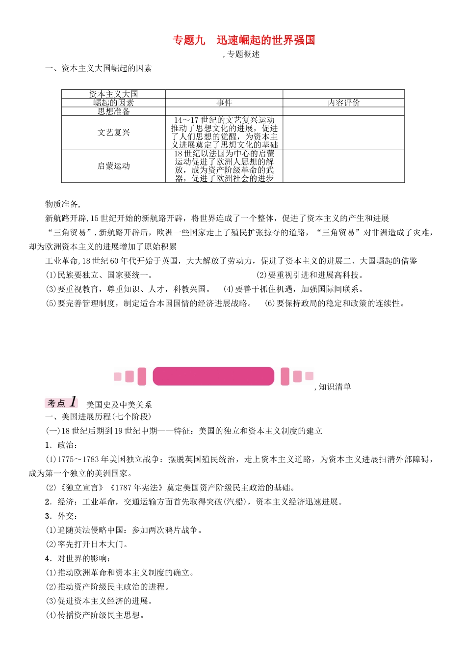 中考历史总复习-热点专题速查-专题九-迅速崛起的世界强国练习_第1页