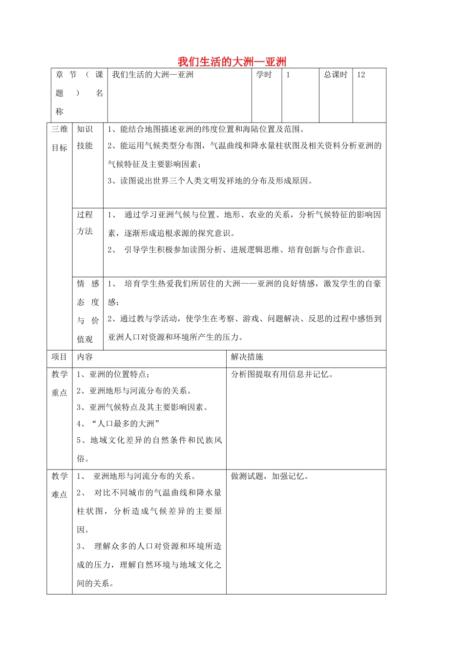 中考地理-我们生活的大洲—亚洲复习教案_第1页
