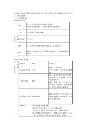 中考复习之中国近代经济和社会生活科技及思想文化