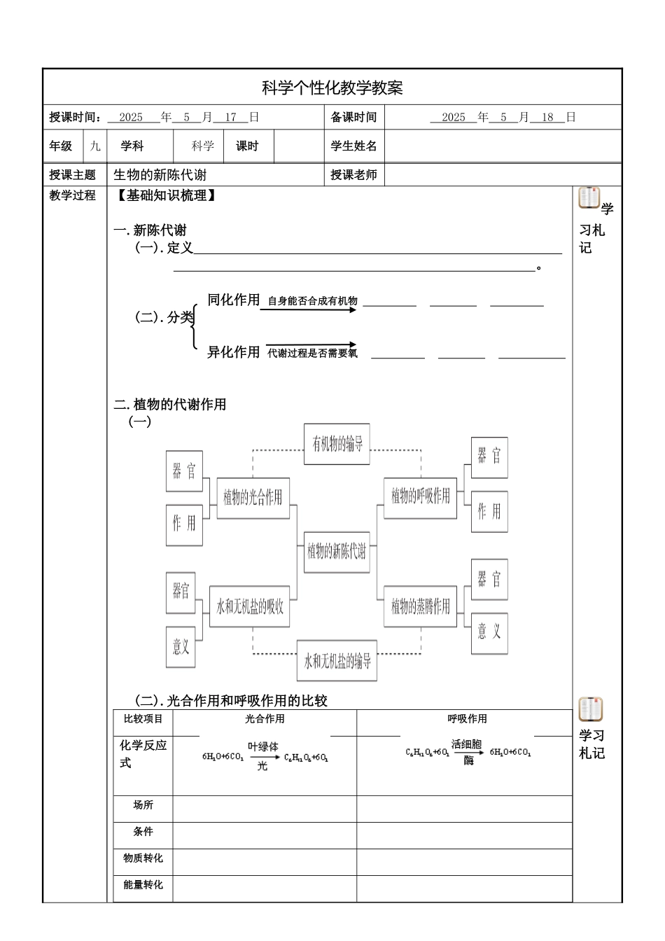 中考复习生物的新陈代谢_第1页