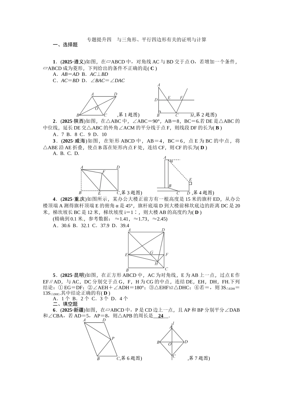 中考总复习专题提升四与三角形平行四边形有关的证明_第1页